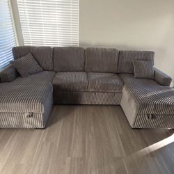 120” Long Grey Color Sectional With 2 Storages
