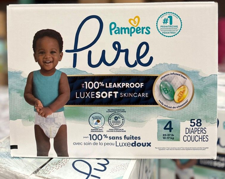 Pampers Pure Baby Diapers Leakproof, 58 Diapers