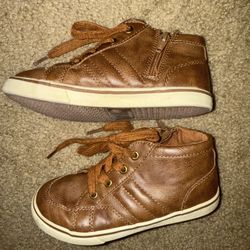 Little Boy Mid Top Cognac Brown Cat & Jack Faux Leather Shoes Boots Size 12 C