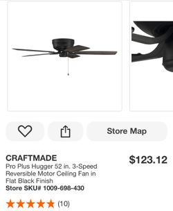 Ceiling Fan 52 In Matte Black  3 Speed 