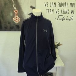 Under Armour Heatgear Track Dark Blue/Grey Zip-Up Jacket Size XL Loose Fit