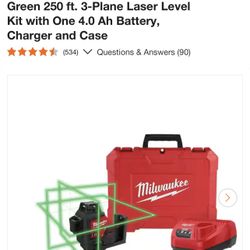 Milwaukee M12 12-Volt Lithium-Ion Cordless Green 250 ft. 3-Plane Laser Level