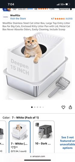 WoofiGo Stainless Steel Cat Litter Box, Large Top Entry Litter Box for Big Cats, Enclosed Kitty Litter Pan with Lid, Metal Cat Box Never Absorbs Odors