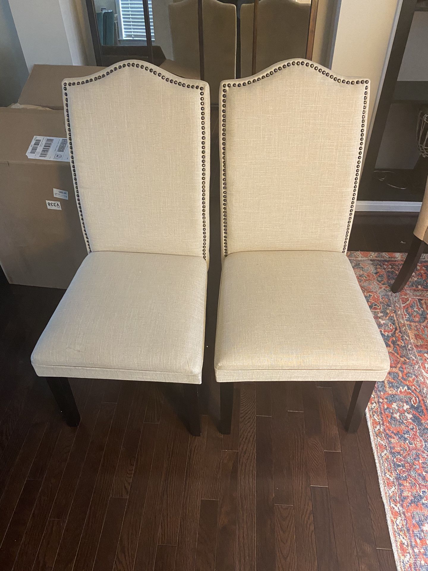 6 Linen and NailHead lined dining chairs