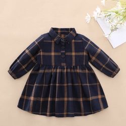Baby Plaid Half Button Shirt Smock Dress 6-9 Months