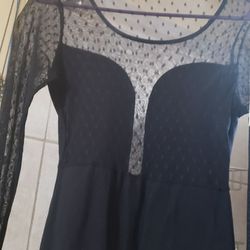 New Women's black low v neck Sheer Sleeve one pc 