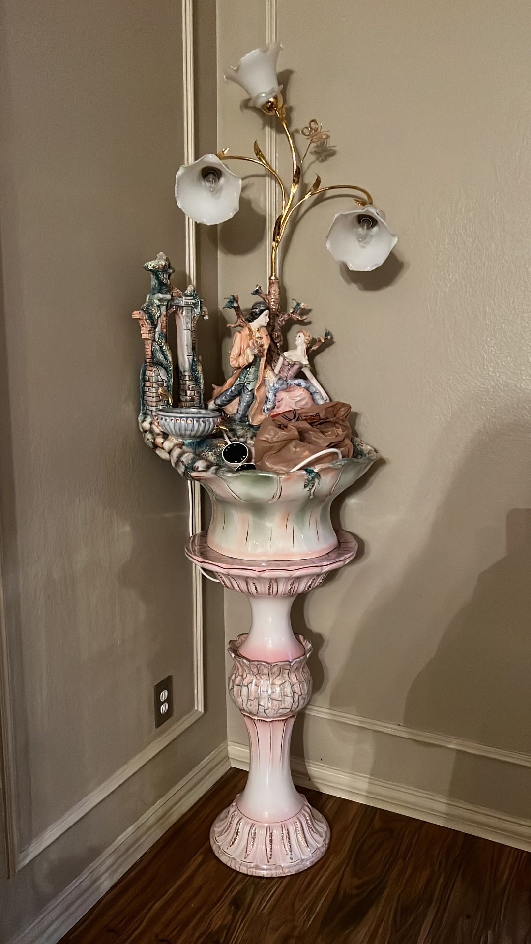 Porcelain Fountain Lamp Antique 