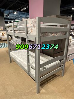 Twin Size Wooden Bunk Bed W. Ortho Mattresses 