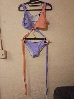 Two-Piece Wraparound Bikini Set Lavender and Coral