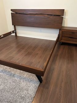 King wood bed frame and nightstand