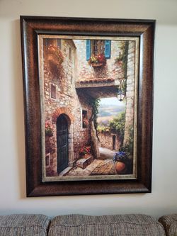 Large Framed Tuscan Village Wall Art