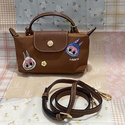 POP MARTLongchamp Cognac Mini Tote Bag In A Classic Dumpling Shape 