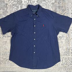 Polo Ralph Lauren Shirt Mens XXL Classic Fit Navy Blue Short Sleeve Button Pony 