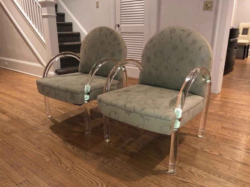 2 Very Cool Fabric and Lucite Chairs