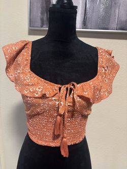 Orange Floral Ruffle Smocked Crop Top