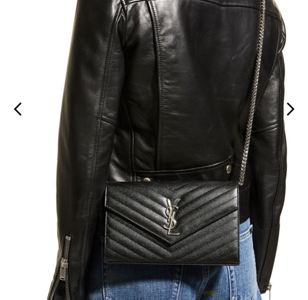 Saint Laurent YSL Monogram Large Wallet on Chain in Grained Leather