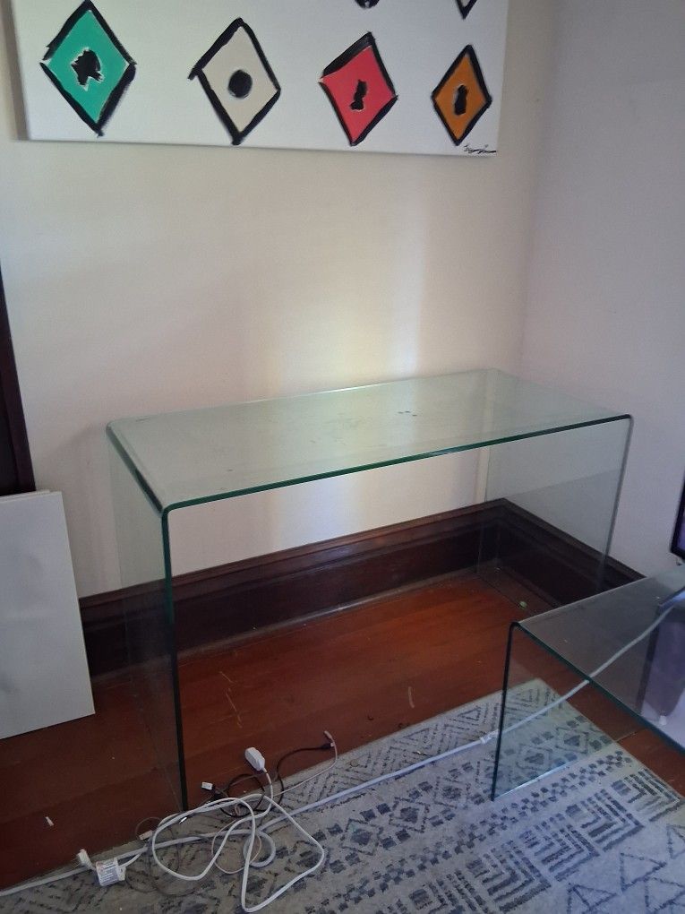 2 SET Glass Desk And Coffee Table