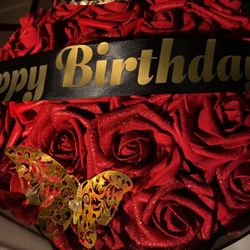 14” Happy Birthday Forever Red Roses Flower Arrangement 