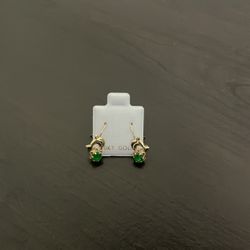 10K Gold Dolphin Earrings w/ Green Stone 