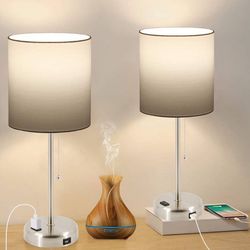 Black BaseNot Silver. Bedside Table Lamps for Bedroom Set of 2, 3 Color Temperature Nightstand Lamp for Living Room with USB Charging Port & AC Outlet