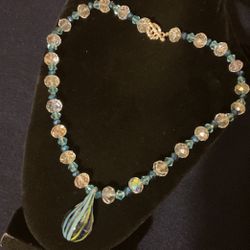 18” Multi- Colored Genuine Crystal With Glass Pendant…silver Clasp