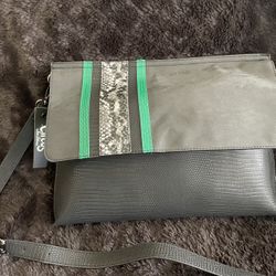 New With Tags, Black And Green With Snake Skin Print Details.  