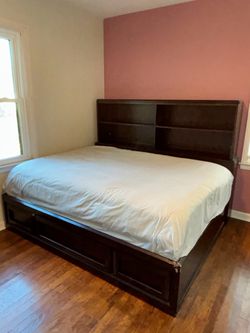 Full Bed Frame with Shelving and Storage
