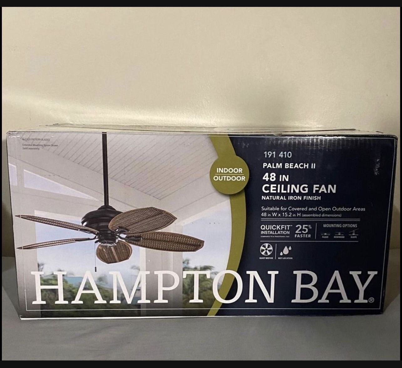 Hampton Bay Palm Beach I| 48 in. Indoor/Outdoor Natural Iron Ceiling Fan
