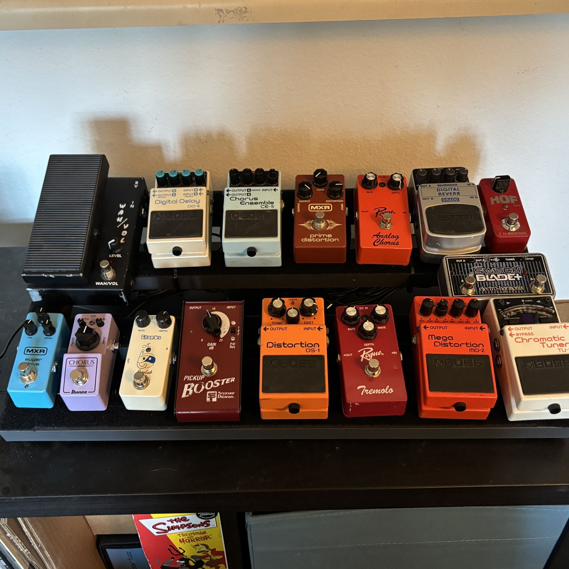 Lots of Guitar Effects Pedals, Pedal Board, BOSS EHX MXR FSOT