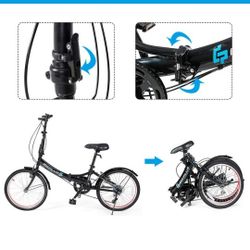 Goplus 20'' Folding Bike, 7 Speed Shimano Gears, Lightweight Iron Frame, Foldable Compact Bicycle with Anti-Skid and Wear-Resistant Tire for Adults