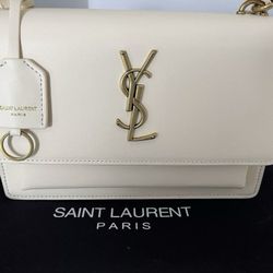YSL Yves Saint Laurent Ivory Leather Shoulder Bag