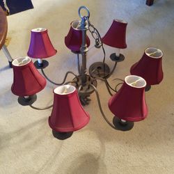 Pottery Barn 7 arm gunmetal gray chandelier with shades