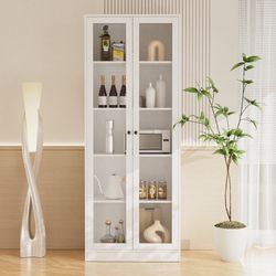 70.9'' Kitchen Pantry Cabinet With Glass Door