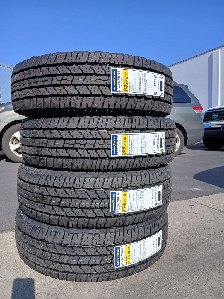 Tires New Goodyear Wrangler Workhorse Ht LT 245 75R16 10 PLY EXTRA LOAD RANGE E $680×4 Install Mount And Balance Financial Services Available