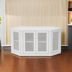 Corner TV Stand - 47 Inch Media Console with 4 Doors and Shelves, Living Room Storage for TVs up to 51 Inch (White) brand new in box $80 A91（1）  