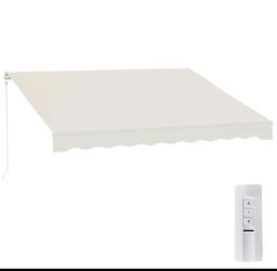 Outsunny 12' x 10' Electric Retractable Awning Sunshade Shelter with Remote Controller, Crank Handle for Deck Balcony Yard, Cream White