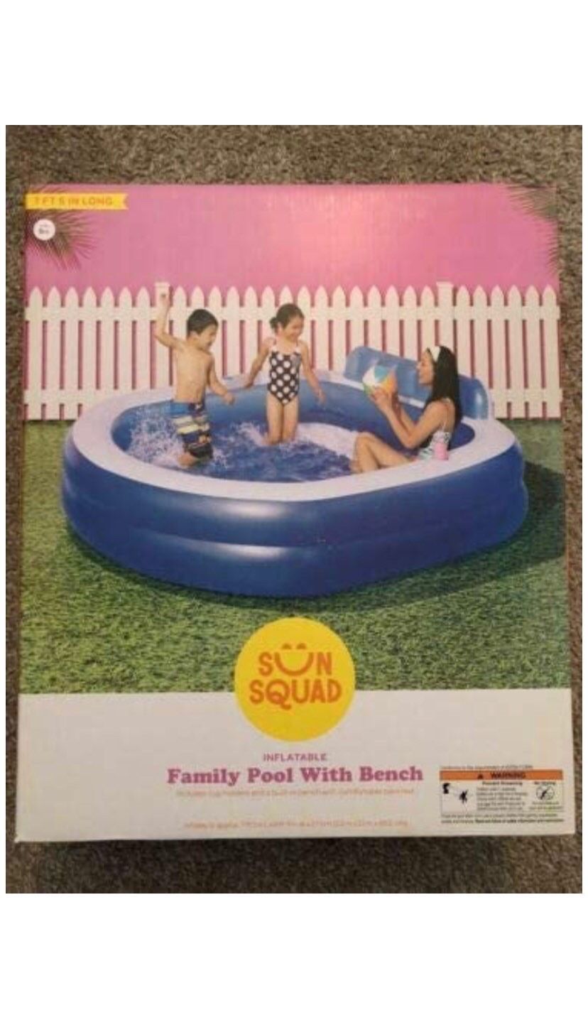 💦 Sun Squad Inflatable Pool with Bench Family Pool 7.4’ x 27” Bench Pool Bench