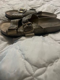 Silver Glitter Double Buckle Slide Sandals