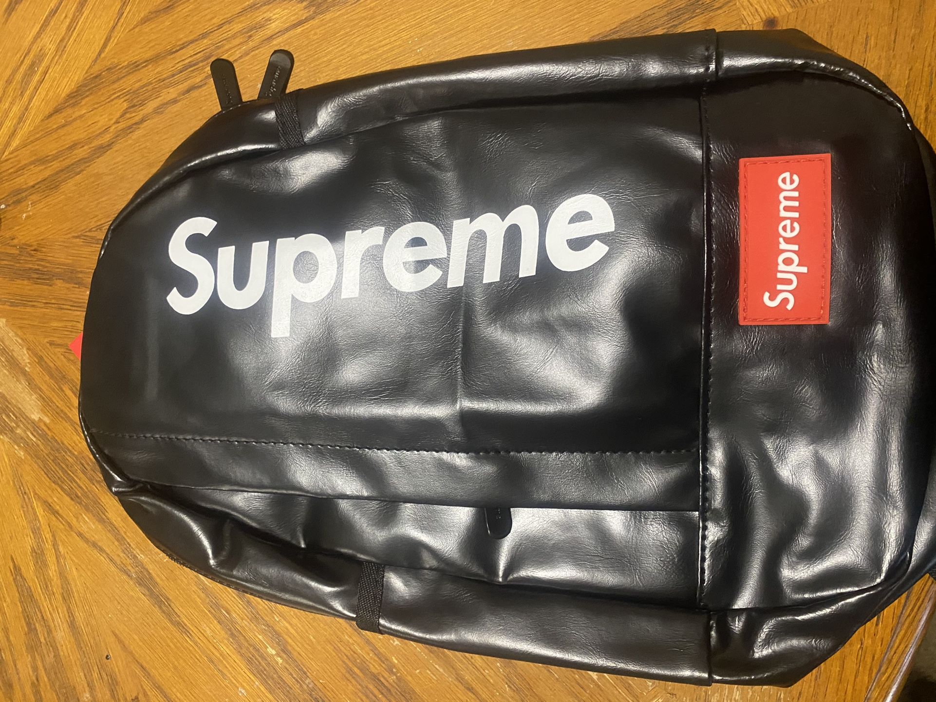 Supreme Black Leather Book Bag