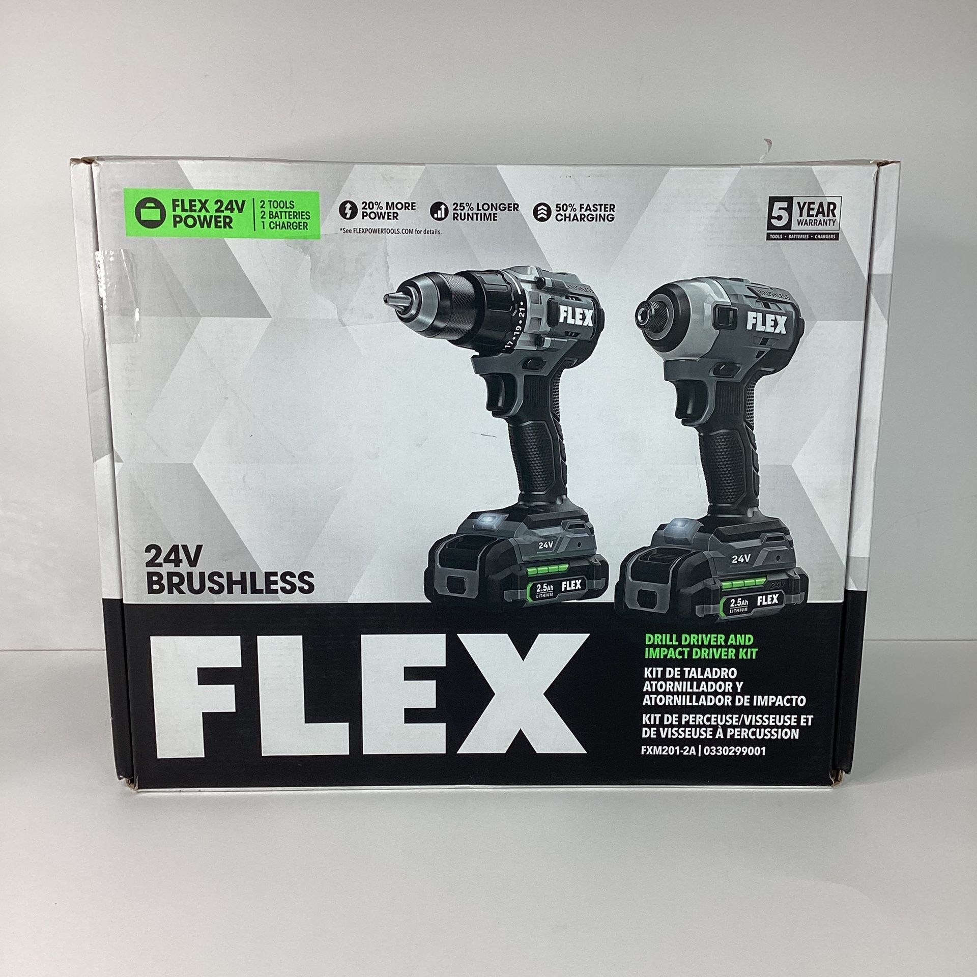 *NEW* FLEX 24V Brushless Cordless 2-Tool Combo Kit: Drill + Impact Driver with (2) 2.5Ah Batteries, Charger, & Bag.