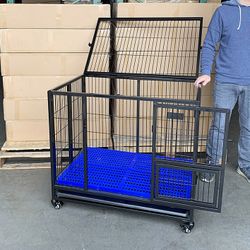 (NEW) $150 Folding Dog Cage 37x25x33” Heavy Duty Single-Door Kennel w/ Plastic Tray