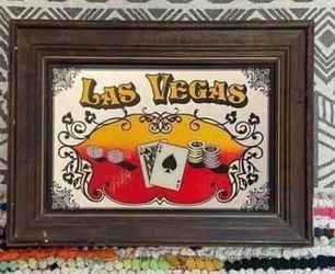Framed Mirror Las Vegas Casino Poker Card Game Mancave Man Cave 23x17 inches Just $25