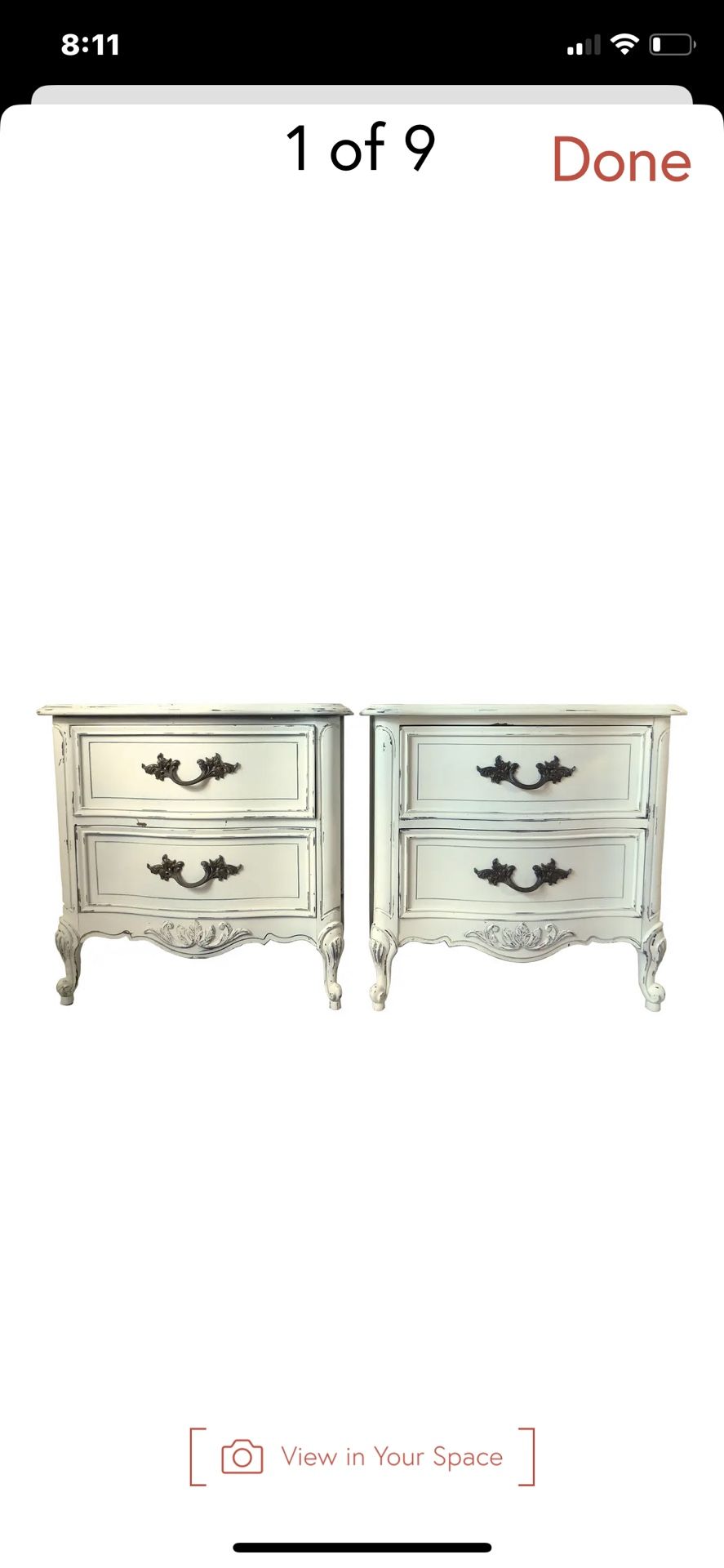 Pair Vintage Dixie Furniture White Carved Wood Nightstands 