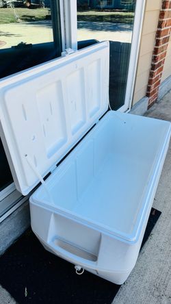 Large White Plastic Cooler with Wheels