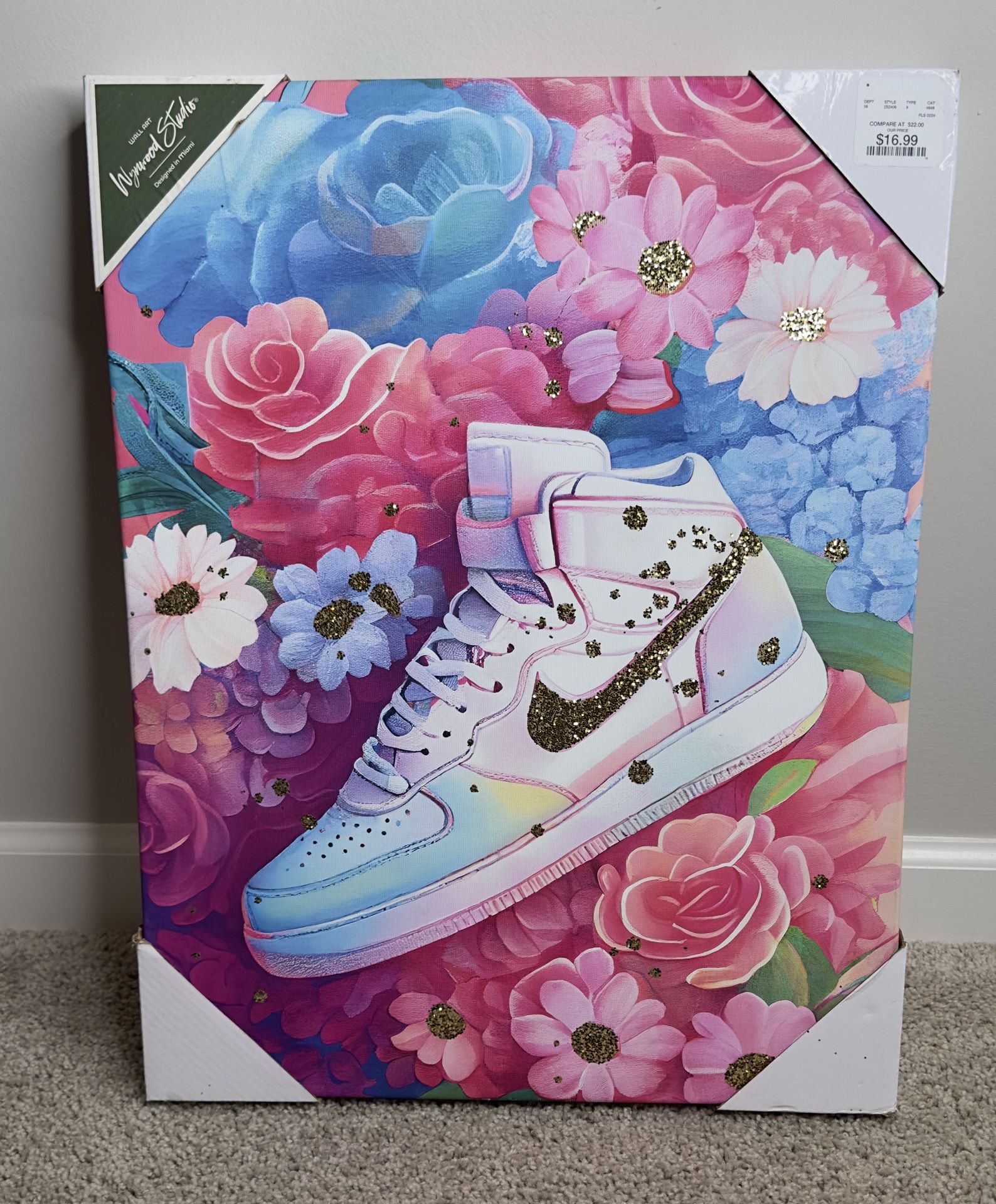 *NEW* Vibrant Colorful Floral Nike Sneaker Shoe Canvas Painting 20” x 15”