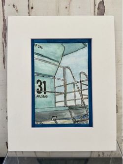 Original Watercolor Carlsbad Lifeguard Tower 31 - Beach Art