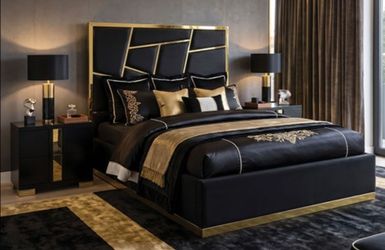 Brand New Black & Gold Queen Bed Frame (Available in Eastern King)