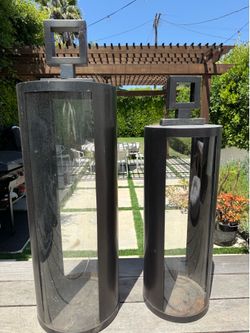 Large Modern Cylindrical Outdoor Lanterns (Set of 2)