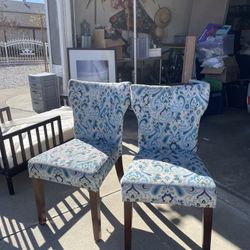 Two Blue Paisley Dining Chairs