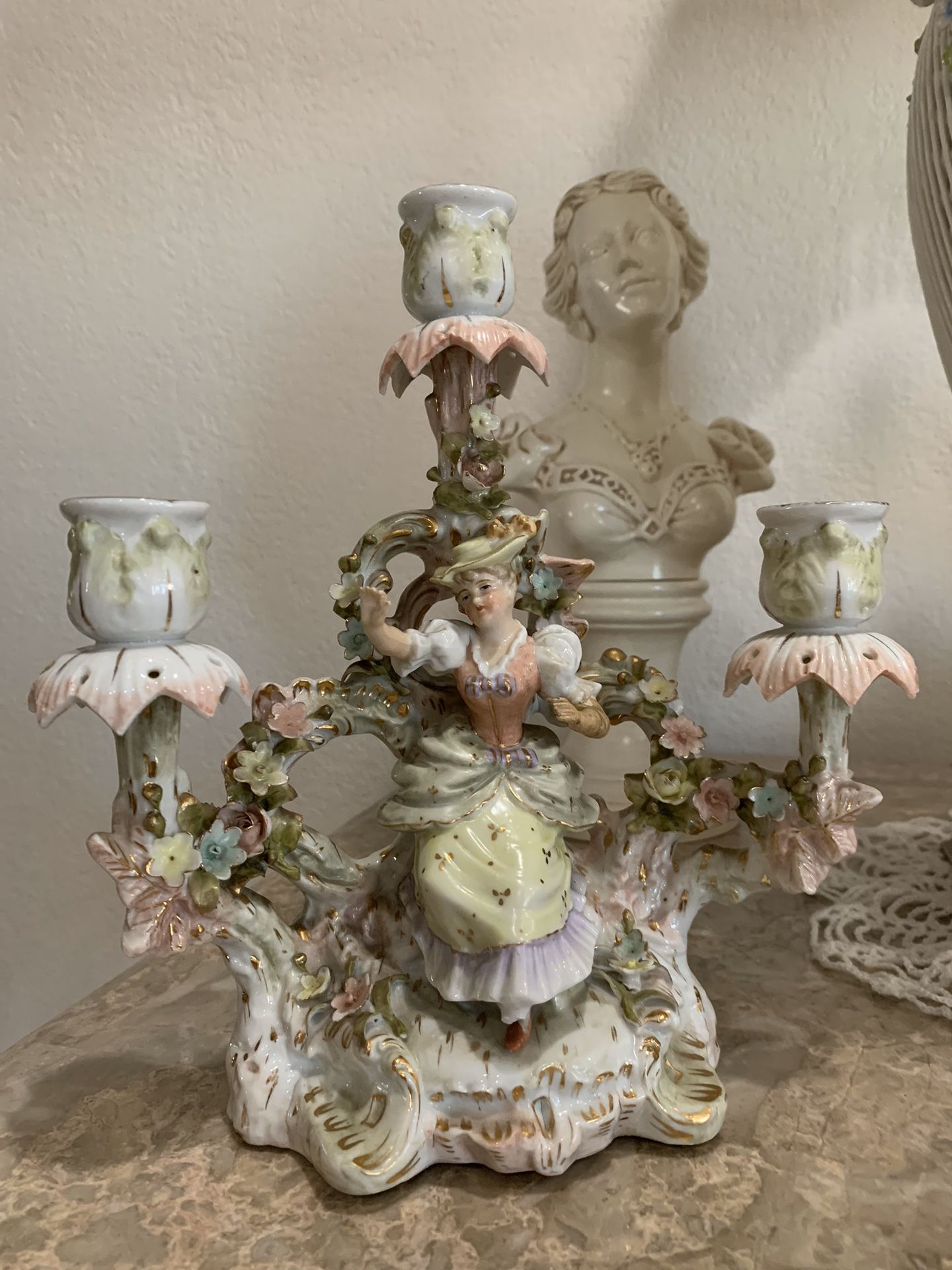 Antique 1800s German Porcelain Sitzendorf Candelabra